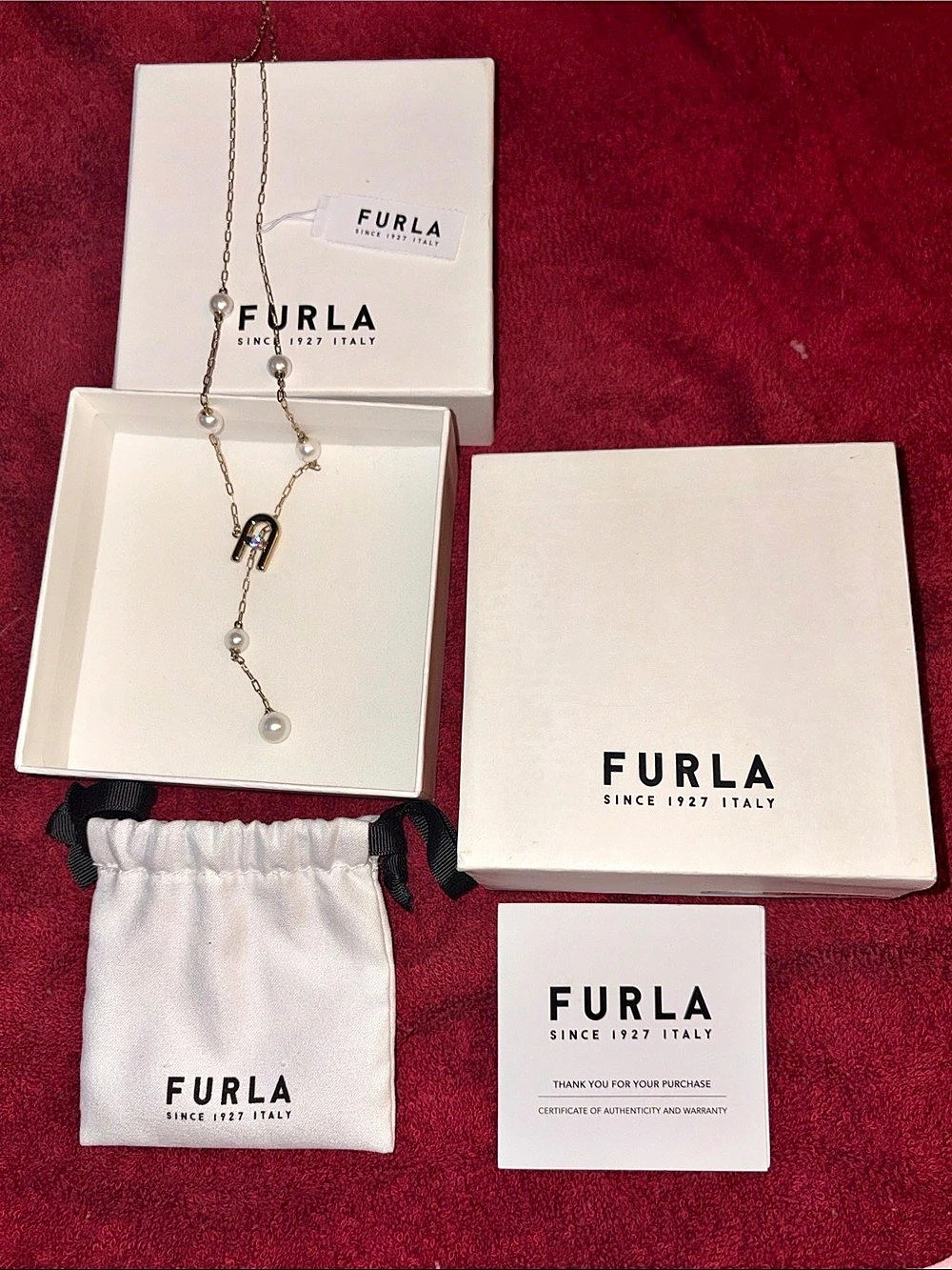 Furla Arch Pearl Necklace Gold & White